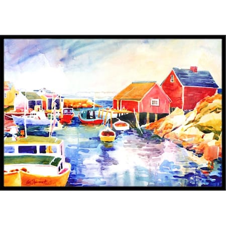 Carolines Treasures Boats at Harbour with a view Indoor Or Outdoor Mat - 18 x 27 in. 6059MAT